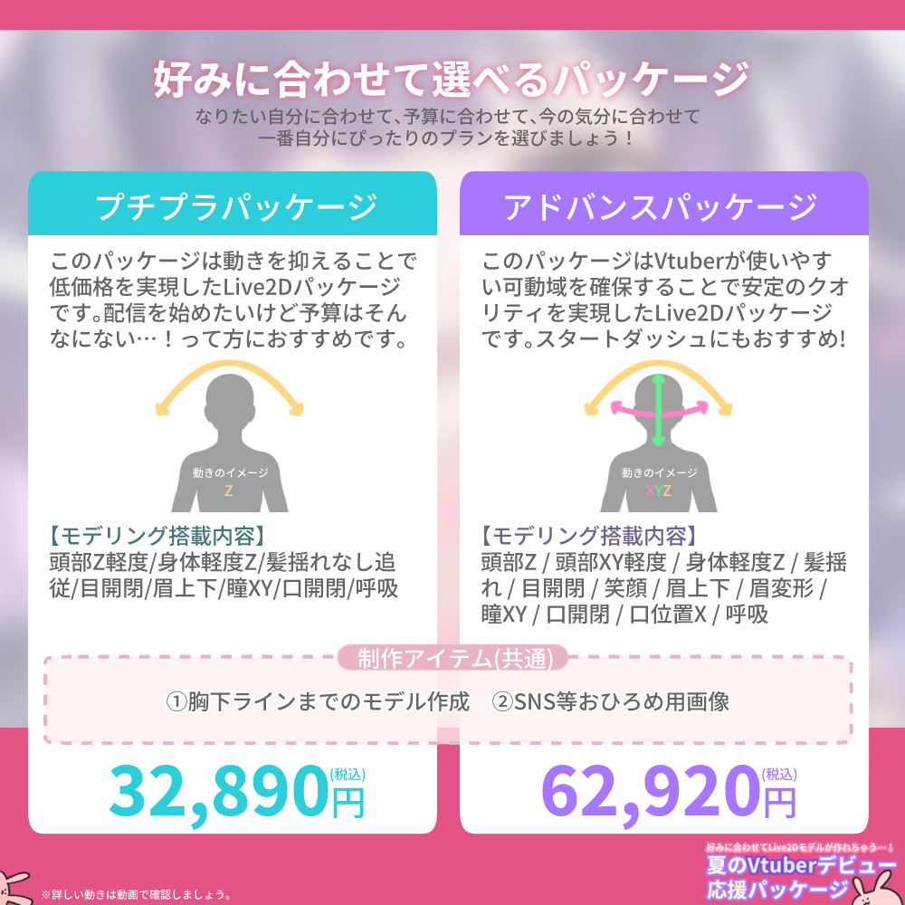 【Live2Dモデル作成】選べる！夏のVtuberデビュー応援パッケージ